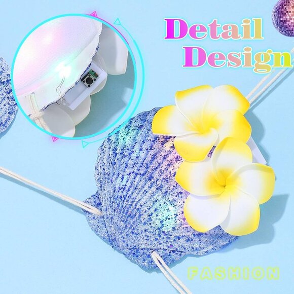 Light Up 2 Blue Mermaid Shell Bra Glowing Bikini Top Flower Rave Outfits Women - Picture 6 of 6